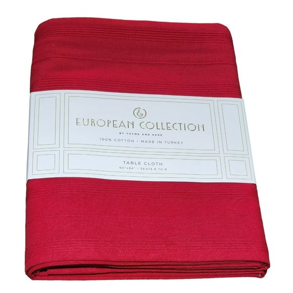 60x84in  Red Lino‎ Cotton Christmas Holiday Tablecloth Oblong or Rectangle Table - Picture 3 of 8